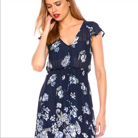 Lucky Brand 2X Blue Floral High Low Hem Midi Dress - Picture 3 of 16